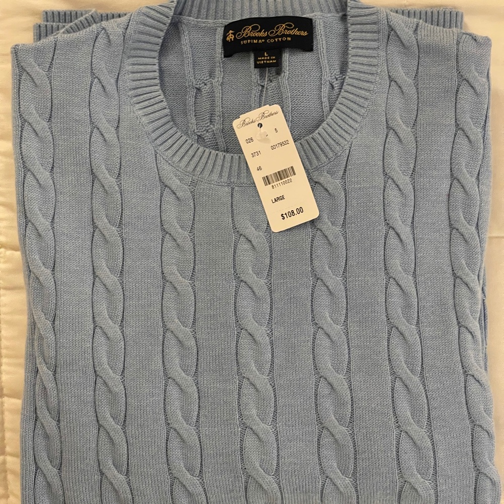 *BRAND NEW Brooks Brothers Supima Cotton Cable Crewneck Sweater* LARGE.